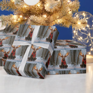 Kerst-Eland met Sjaal en Lichtjes Cadeaupapier