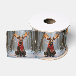 Kerst-Eland met Sjaal en Lichtjes Grosgrain Lint