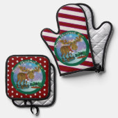 Kerst eland ~ ovenwant & pannenlap set (Voorkant / Achterkant)