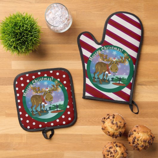 Kerst eland ~ ovenwant & pannenlap set (Top down)