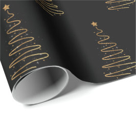 Kerst Elegant Black en Gold Tree Cadeaupapier