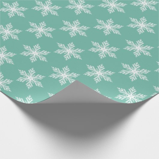 Kerst Elegant Blauwgroen Groene Sneeuwvlokken Patr Cadeaupapier (Hoek)