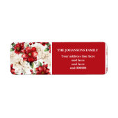 Kerst Elegant Bloemen Rood Groen Patroon adres Etiket (Voorkant)