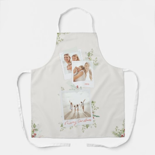 Kerst Elegant Feestelijk Botanisch Fotoalbum Schort (Voorkant)