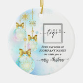 Kerst Elegant Goud Custom QR Code Bedrijf Logo Keramisch Ornament (Voorkant)