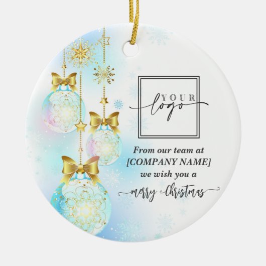 Kerst Elegant Goud Custom QR Code Bedrijf Logo Keramisch Ornament (Voorkant)