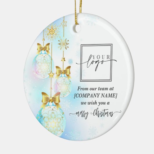 Kerst Elegant Goud Custom QR Code Bedrijf Logo Keramisch Ornament (Links)