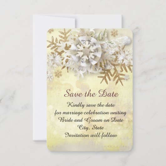 Kerst Elegant Goud Sneeuwvlokken Save the date (Voorkant)
