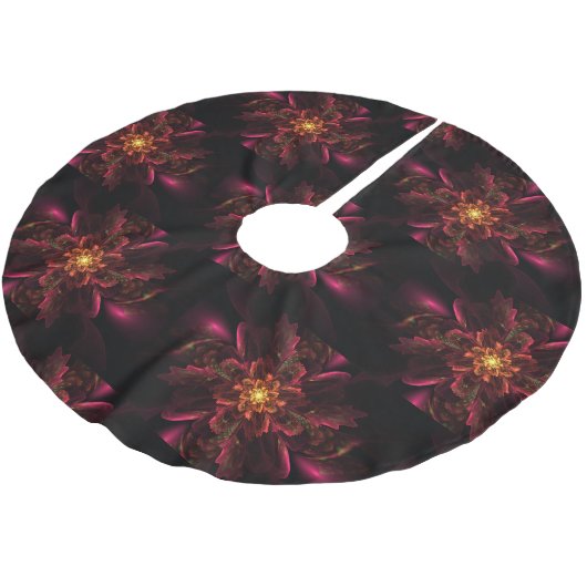 Kerst Elegant Pink Floral Black Kerstboom Rok (Gekanteld)