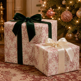 Kerst Elegant Rood Loof Groene Kerst Cadeaupapier