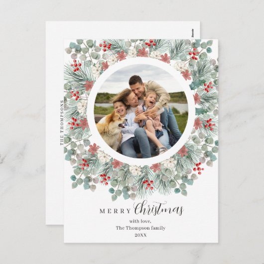 Kerst Elegant & Rustiek Botanisch Lijst Holi Feestdagenkaart (Voorkant / Achterkant)