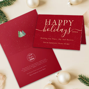 Kerst Elegant Script Zakelijk Logo Rood Goud Folie Feestdagenkaart