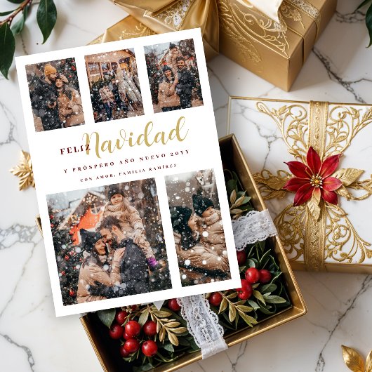 Kerst Elegant Spaans 6 Multi foto's Collage Feestdagenkaart