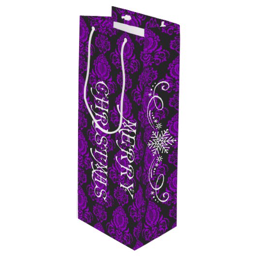 Kerst Elegant, , Victoriaans Damask Wijn Cadeautas (Voorkant Gekanteld)