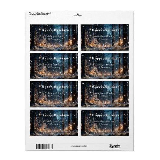 Kerst  Elegant Winter Festieve Bos Etiket (Full Sheet)