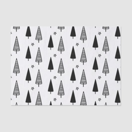 Kerst Elegant Zwart Wit Boom Tissuepapier (Voorkant)