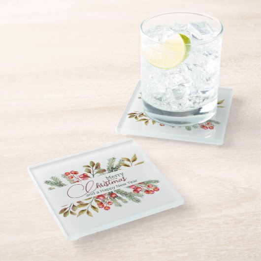 Kerst Elegante Aquarel Glazen Onderzetter (Schuin)