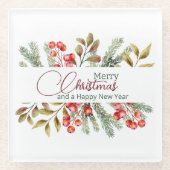 Kerst Elegante Aquarel Glazen Onderzetter (Voorkant)