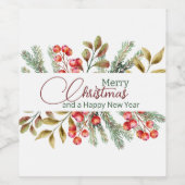 Kerst Elegante Aquarel Wijn Etiket (Enkel label)