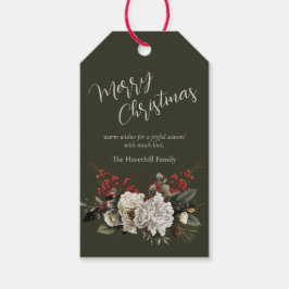 Kerst Elegante Bloemen Familienaam Cadeaulabel