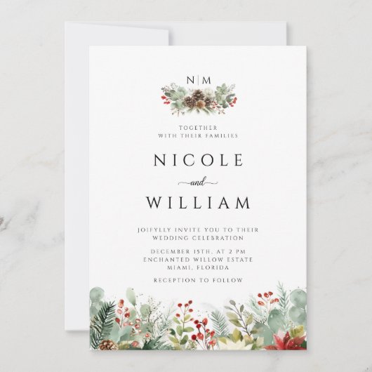 Kerst Elegante bruiloft Waterverf Kaart (Voorkant)