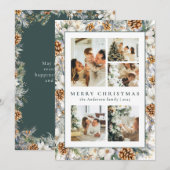 Kerst Elegante Donkergroene Waterverf Botanisch Feestdagenkaart (Voorkant / Achterkant)