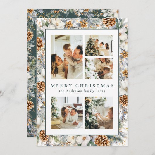 Kerst Elegante Donkergroene Waterverf Botanisch Feestdagenkaart (Voorkant / Achterkant)