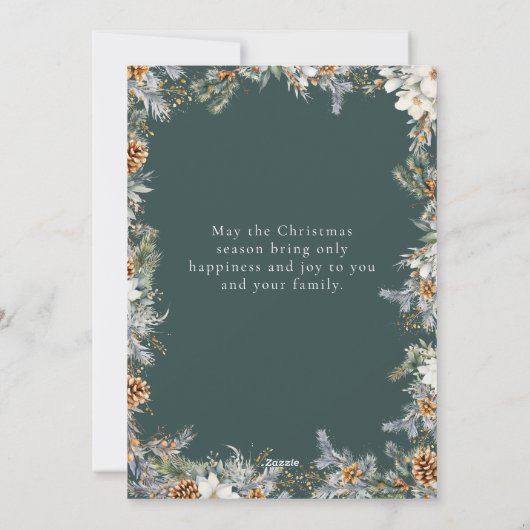 Kerst Elegante Donkergroene Waterverf Botanisch Feestdagenkaart (Achterkant)