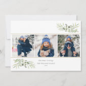 Kerst Elegante Groene Bloemen Moderne 3 Foto Feestdagenkaart (Voorkant)