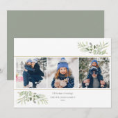 Kerst Elegante Groene Bloemen Moderne 3 Foto Feestdagenkaart (Voorkant / Achterkant)