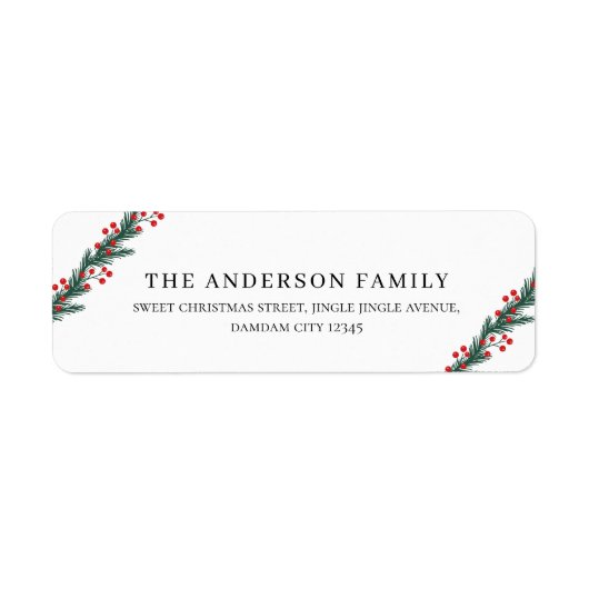 Kerst Elegante Hulstbes Retouradres Etiket (Voorkant)