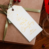 Kerst Elegante Kalligrafie Wit & Goud Glitter Cadeaulabels