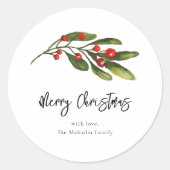Kerst Elegante Rode Bessen Script Familie Ronde Sticker (Voorkant)