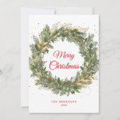 Kerst Elegante rode groene botanische krans Feestdagenkaart (Voorkant)