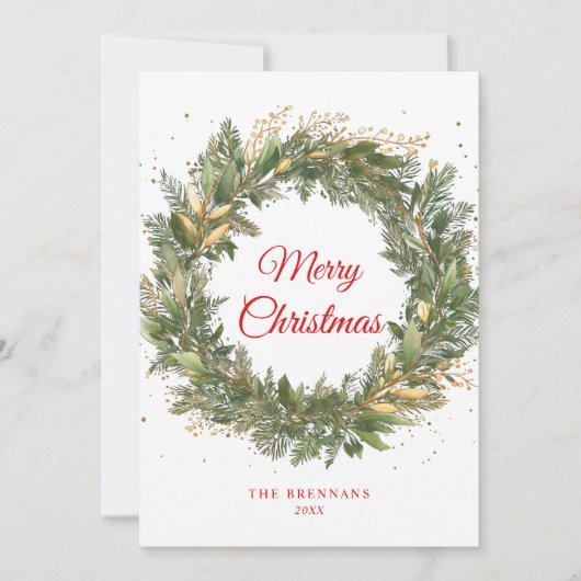 Kerst Elegante rode groene botanische krans Feestdagenkaart (Voorkant)