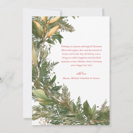 Kerst Elegante rode groene botanische krans Feestdagenkaart (Achterkant)