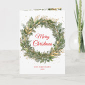 Kerst Elegante rode groene krans vakantie Kaart (Voorkant)