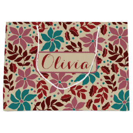 Kerst Elegante Vintage Bloemen Custom Name Groot Cadeauzakje