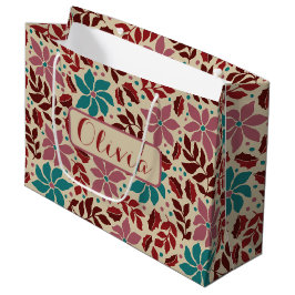 Kerst Elegante Vintage Bloemen Custom Name Groot Cadeauzakje