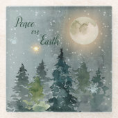 Kerst Elegante Vrede op Aarde Waterverf Glazen Onderzetter (Voorkant)