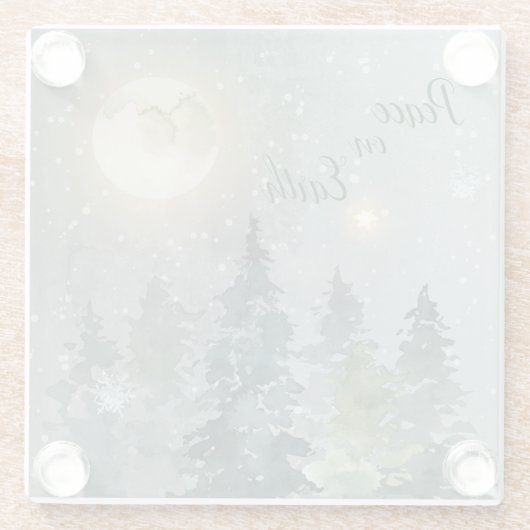 Kerst Elegante Vrede op Aarde Waterverf Glazen Onderzetter (Achterkant)