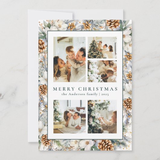 Kerst Elegante Waterverf Botanisch gebladerte Feestdagenkaart (Voorkant)