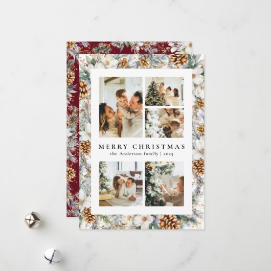 Kerst Elegante Waterverf Botanisch gebladerte Feestdagenkaart (Voorkant / Achterkant in situ)