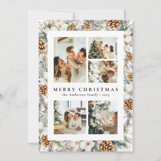 Kerst Elegante Waterverf Botanisch gebladerte Feestdagenkaart (Voorkant)