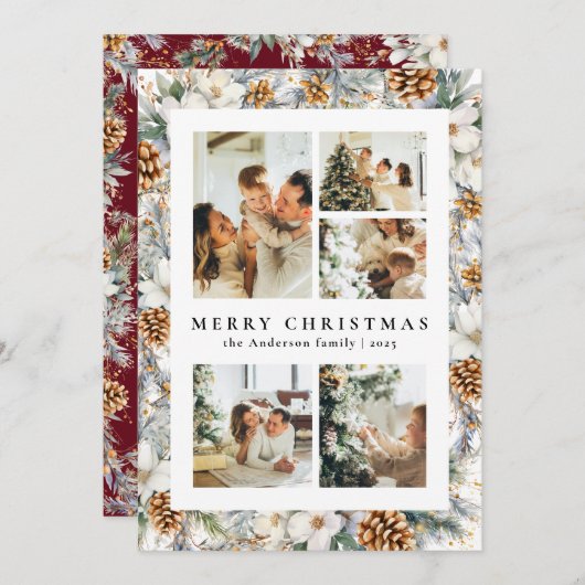 Kerst Elegante Waterverf Botanisch gebladerte Feestdagenkaart (Voorkant / Achterkant)