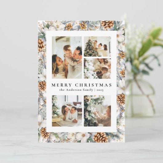 Kerst Elegante Waterverf Botanisch gebladerte Feestdagenkaart (Staand voorkant)