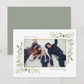 Kerst Elegante Waterverf Groen Bloemen Foto Feestdagenkaart (Voorkant / Achterkant)