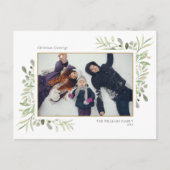 Kerst Elegante Waterverf Groen Bloemen Foto Feestdagenkaart (Voorkant)