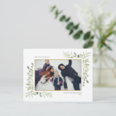 Kerst Elegante Waterverf Groen Bloemen Foto Feestdagenkaart (Staand voorkant)