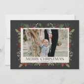 Kerst Elegante Winter Holly Botanische foto Feestdagenkaart (Voorkant)
